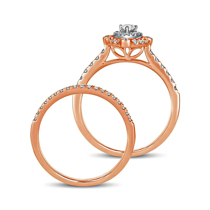 063 CT TW PearShaped Natural Diamond Double Frame Bridal Engagement Ring Set in Solid 10K Rose Gold Goldia Rings 063 CT TW PearShaped Natural Diamond Double Frame Bridal Engagement Ring Set in Solid 10K Rose Gold Goldia Rings