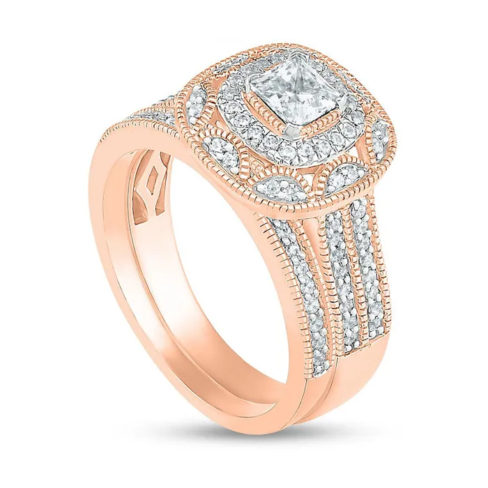 075 CT TW PrincessCut Natural Diamond Double Cushion Frame Antique VintageStyle Bridal Engagement Ring Set in Solid 10K Rose Gold Goldia Rings 075 CT TW PrincessCut Natural Diamond Double Cushion Frame Antique VintageStyle Bridal Engagement Ring Set in Solid 10K Rose Gold Goldia Rings