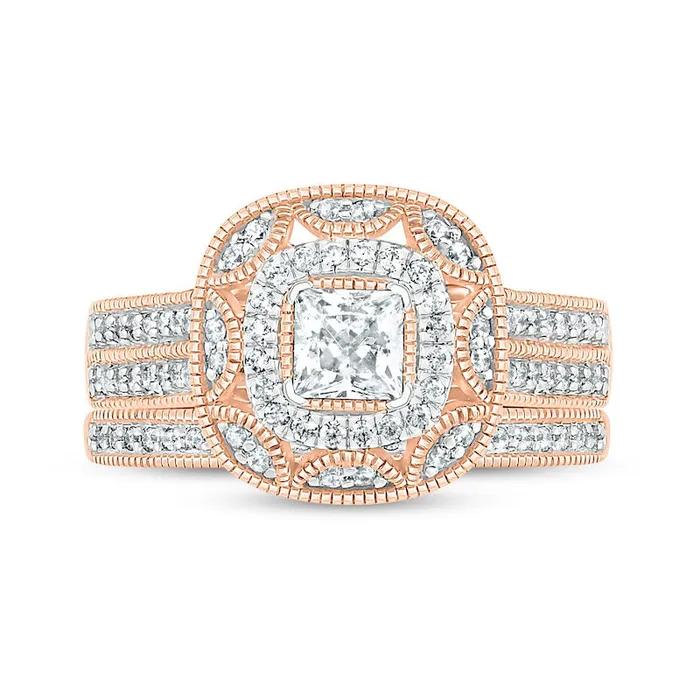 075 CT TW PrincessCut Natural Diamond Double Cushion Frame Antique VintageStyle Bridal Engagement Ring Set in Solid 10K Rose Gold Goldia Rings 075 CT TW PrincessCut Natural Diamond Double Cushion Frame Antique VintageStyle Bridal Engagement Ring Set in Solid 10K Rose Gold Goldia Rings