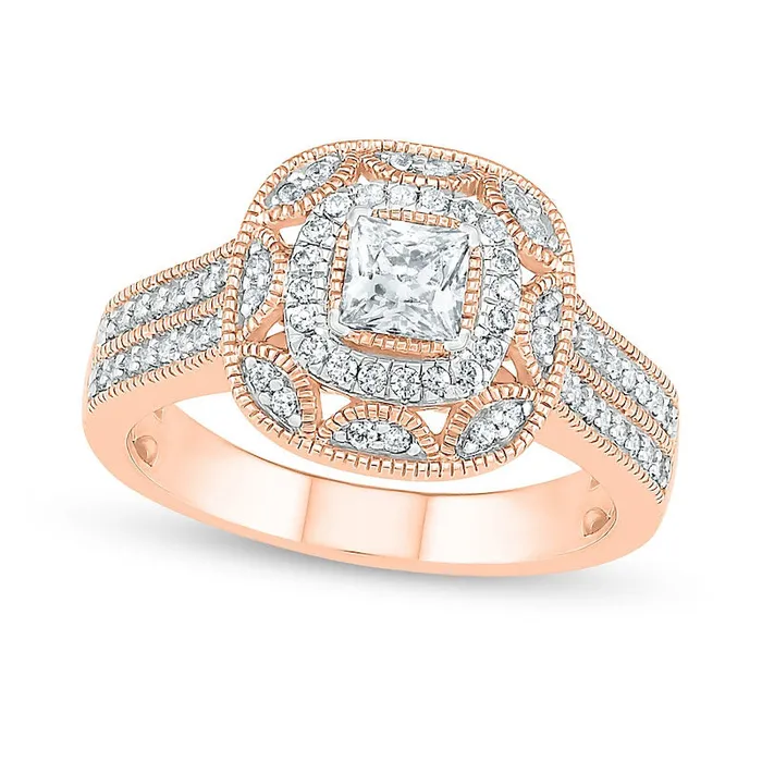 075 CT TW PrincessCut Natural Diamond Double Cushion Frame Antique VintageStyle Bridal Engagement Ring Set in Solid 10K Rose Gold Goldia Rings 075 CT TW PrincessCut Natural Diamond Double Cushion Frame Antique VintageStyle Bridal Engagement Ring Set in Solid 10K Rose Gold Goldia Rings