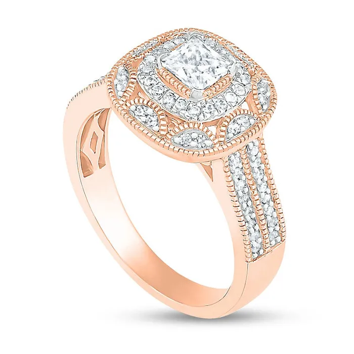 075 CT TW PrincessCut Natural Diamond Double Cushion Frame Antique VintageStyle Bridal Engagement Ring Set in Solid 10K Rose Gold Goldia Rings 075 CT TW PrincessCut Natural Diamond Double Cushion Frame Antique VintageStyle Bridal Engagement Ring Set in Solid 10K Rose Gold Goldia Rings