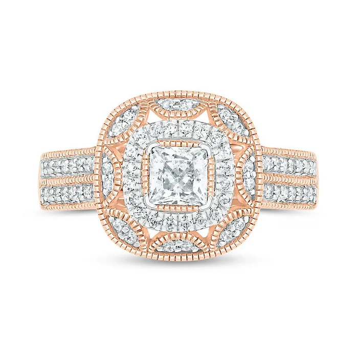 075 CT TW PrincessCut Natural Diamond Double Cushion Frame Antique VintageStyle Bridal Engagement Ring Set in Solid 10K Rose Gold Goldia Rings 075 CT TW PrincessCut Natural Diamond Double Cushion Frame Antique VintageStyle Bridal Engagement Ring Set in Solid 10K Rose Gold Goldia Rings