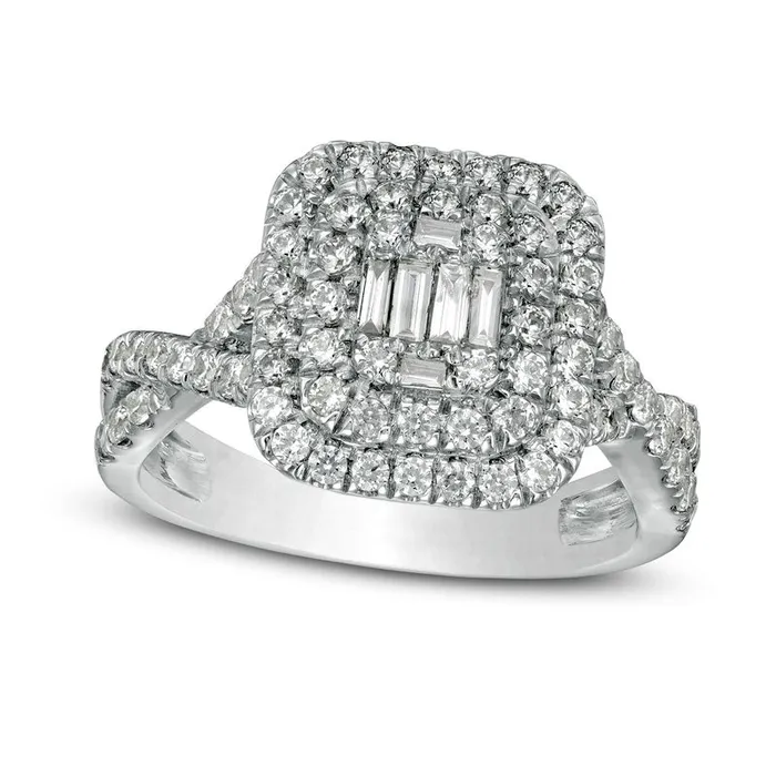 10 CT TW Composite Natural Diamond Double Cushion Frame Twist Shank Engagement Ring in Solid 10K White Gold Goldia Rings 10 CT TW Composite Natural Diamond Double Cushion Frame Twist Shank Engagement Ring in Solid 10K White Gold Goldia Rings