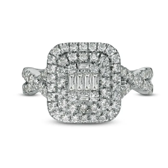 10 CT TW Composite Natural Diamond Double Cushion Frame Twist Shank Engagement Ring in Solid 10K White Gold Goldia Rings 10 CT TW Composite Natural Diamond Double Cushion Frame Twist Shank Engagement Ring in Solid 10K White Gold Goldia Rings