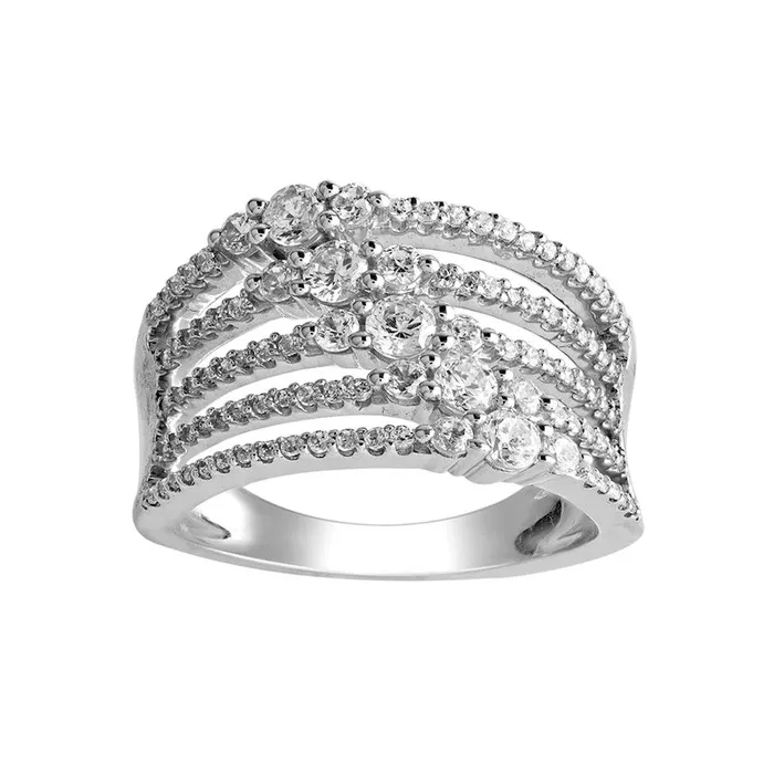 10 CT TW Natural Diamond Five Row Split Shank Ring in Solid 10K White Gold Goldia Rings 10 CT TW Natural Diamond Five Row Split Shank Ring in Solid 10K White Gold Goldia Rings