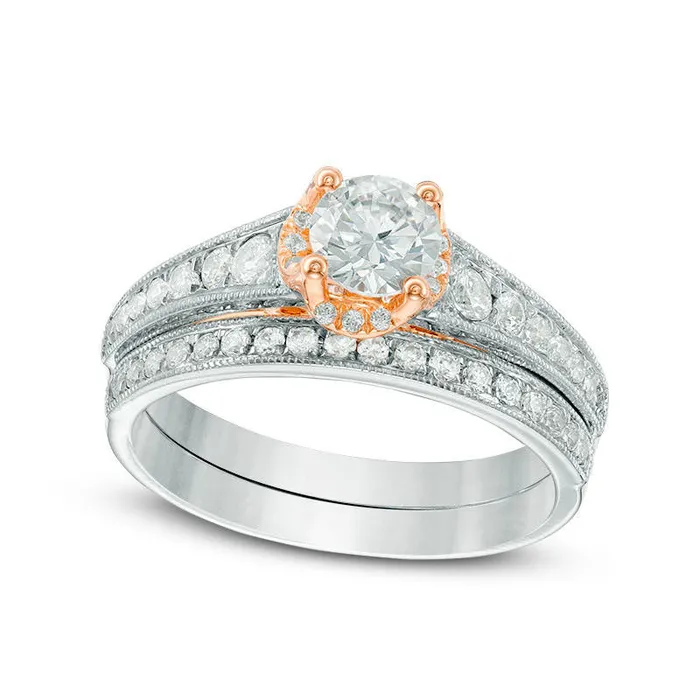 10 CT TW Natural Diamond Frame Antique VintageStyle Bridal Engagement Ring Set in Solid 10K TwoTone Gold Goldia Rings 10 CT TW Natural Diamond Frame Antique VintageStyle Bridal Engagement Ring Set in Solid 10K TwoTone Gold Goldia Rings