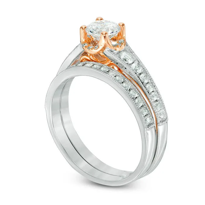 10 CT TW Natural Diamond Frame Antique VintageStyle Bridal Engagement Ring Set in Solid 10K TwoTone Gold Goldia Rings 10 CT TW Natural Diamond Frame Antique VintageStyle Bridal Engagement Ring Set in Solid 10K TwoTone Gold Goldia Rings
