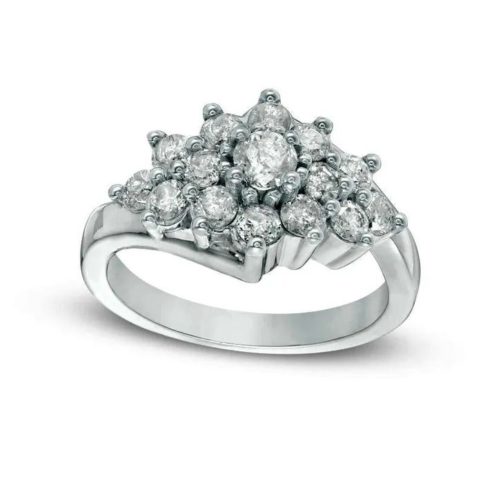117 CT TW Natural Diamond Sunburst Ring in Solid 10K White Gold Goldia Rings 117 CT TW Natural Diamond Sunburst Ring in Solid 10K White Gold Goldia Rings