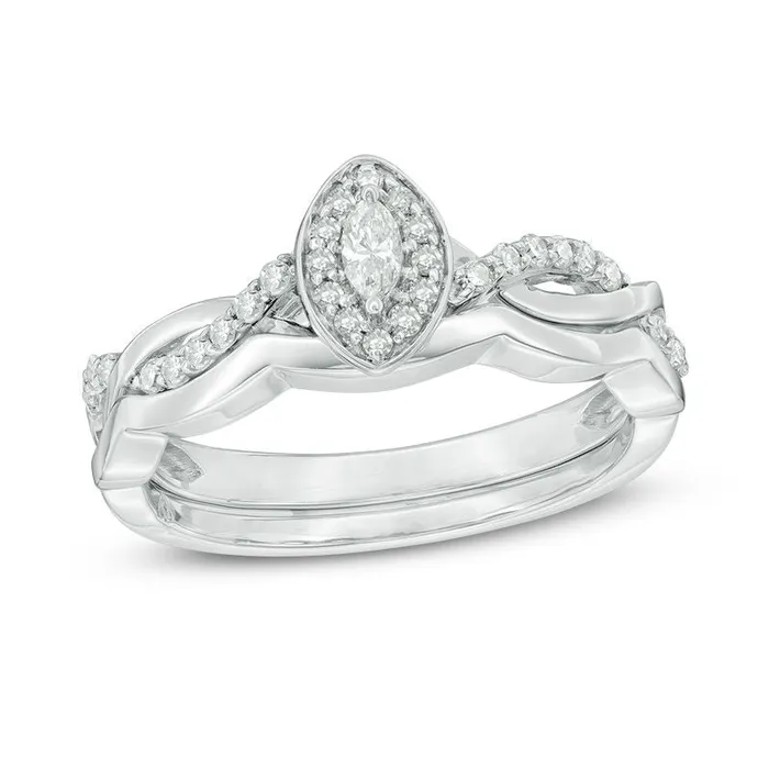 14 CT TW Marquise Diamond Frame Twist Bridal Engagement Ring Set in 14K White Gold Goldiacom Rings