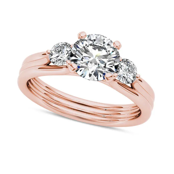 15 CT TW Natural Diamond Three Stone MultiRow Illusion Engagement Ring in Solid 14K Rose Gold Goldia Rings 15 CT TW Natural Diamond Three Stone MultiRow Illusion Engagement Ring in Solid 14K Rose Gold Goldia Rings