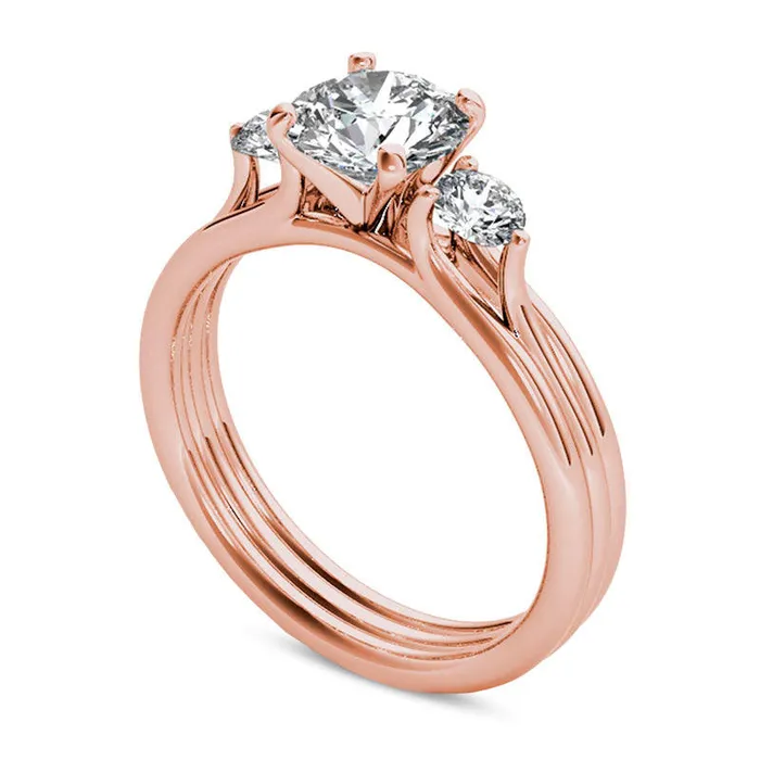 15 CT TW Natural Diamond Three Stone MultiRow Illusion Engagement Ring in Solid 14K Rose Gold Goldia Rings 15 CT TW Natural Diamond Three Stone MultiRow Illusion Engagement Ring in Solid 14K Rose Gold Goldia Rings
