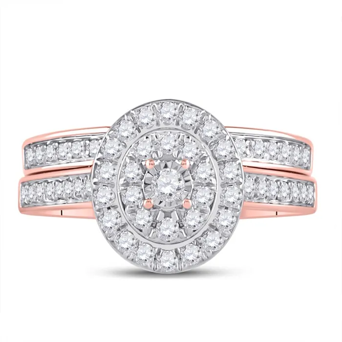10k Rose Gold Round Diamond Oval Bridal Wedding Ring Set 12 Cttw gndatlanta Rings