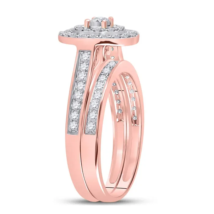 10k Rose Gold Round Diamond Oval Bridal Wedding Ring Set 12 Cttw gndatlanta Rings