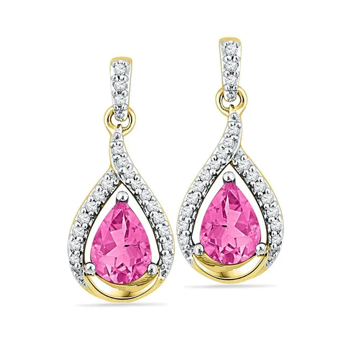 10k Yellow Gold Created Pink Sapphire Dangle Earrings 315 Cttw gndatlanta Earrings 10k Yellow Gold Created Pink Sapphire Dangle Earrings 315 Cttw gndatlanta Earrings