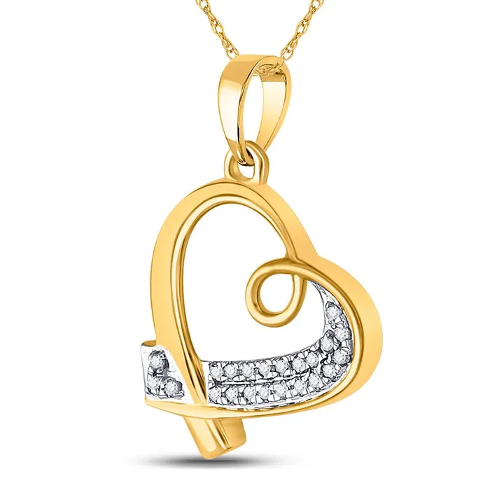 10k Yellow Gold Round Diamond Heart Pendant 110 Cttw gndatlanta Necklaces