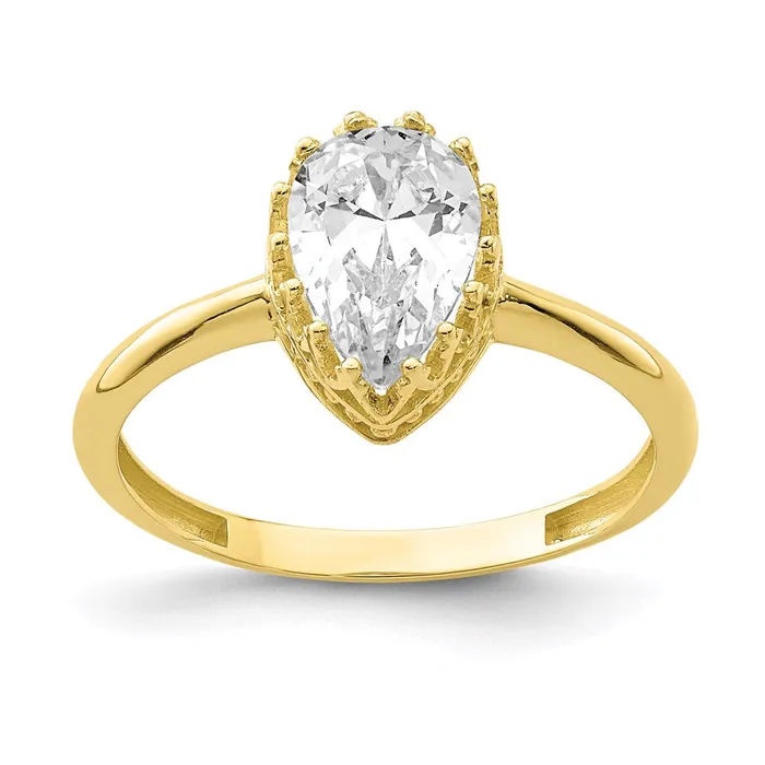 10K Yellow Gold Tiara Collection Polished Pear CZ Ring Goldia Rings