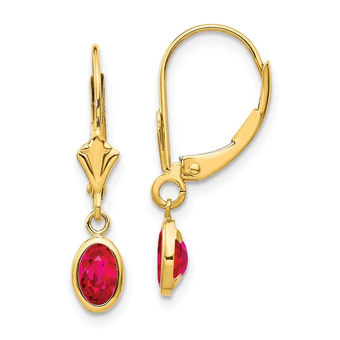14k 6x4 Oval Bezel JulyRuby Leverback Earrings Goldia Earrings