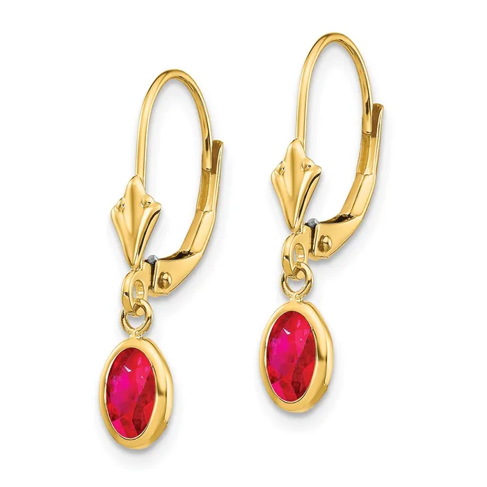 14k 6x4 Oval Bezel JulyRuby Leverback Earrings Goldia Earrings