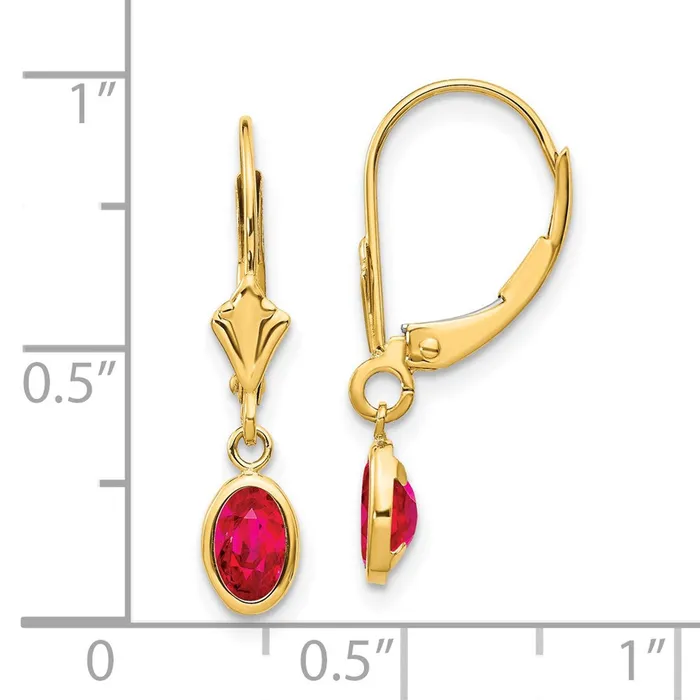 14k 6x4 Oval Bezel JulyRuby Leverback Earrings Goldia Earrings