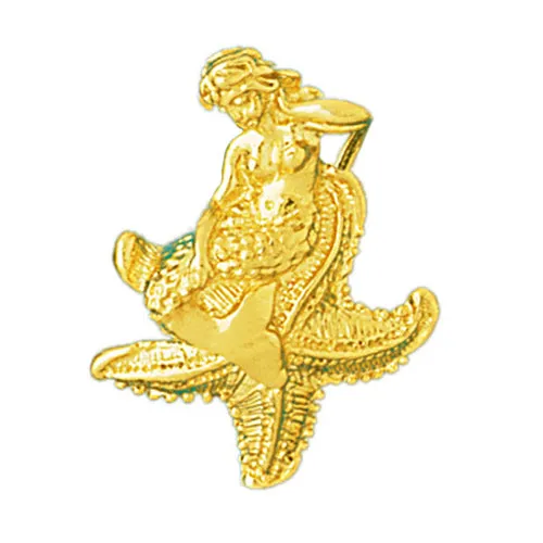 14K Gold 3D Mermaid Sitting On Starfish Pendant Goldia Necklaces