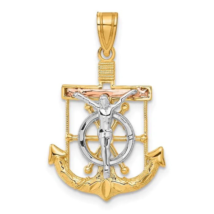 14k TriColor Gold Diamondcut wTextured Mariners Cross Pendant Goldia Necklaces 14k TriColor Gold Diamondcut wTextured Mariners Cross Pendant Goldia Necklaces
