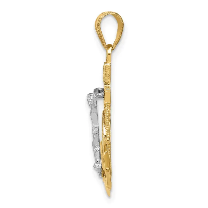 14k TriColor Gold Diamondcut wTextured Mariners Cross Pendant Goldia Necklaces