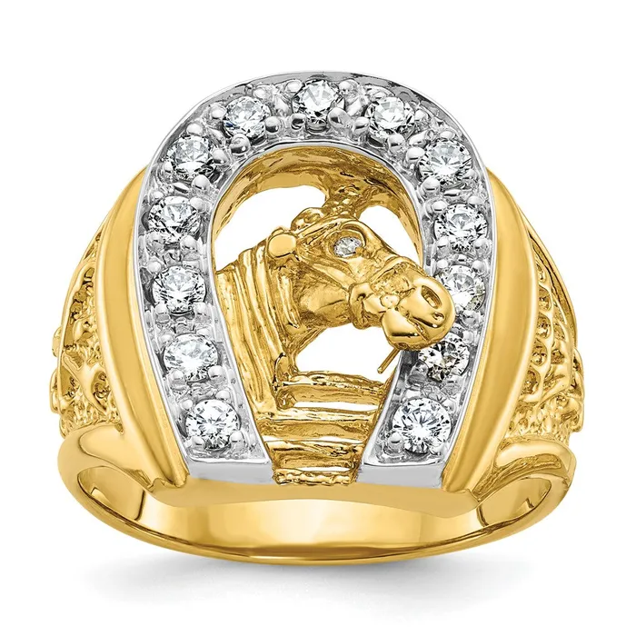 14k Twotone Gold Mens Horse and Horseshoe Diamond Ring Mounting Goldia Rings 14k Twotone Gold Mens Horse and Horseshoe Diamond Ring Mounting Goldia Rings