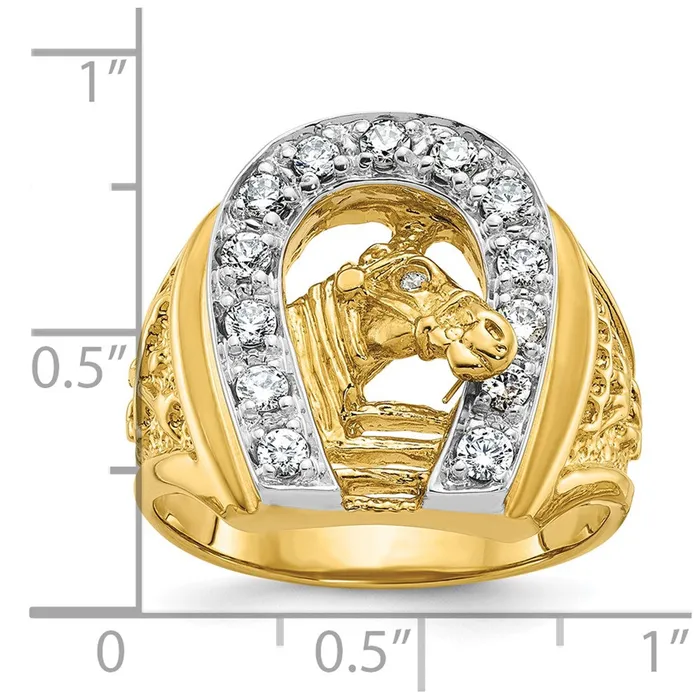 14k Twotone Gold Mens Horse and Horseshoe Diamond Ring Mounting Goldia Rings