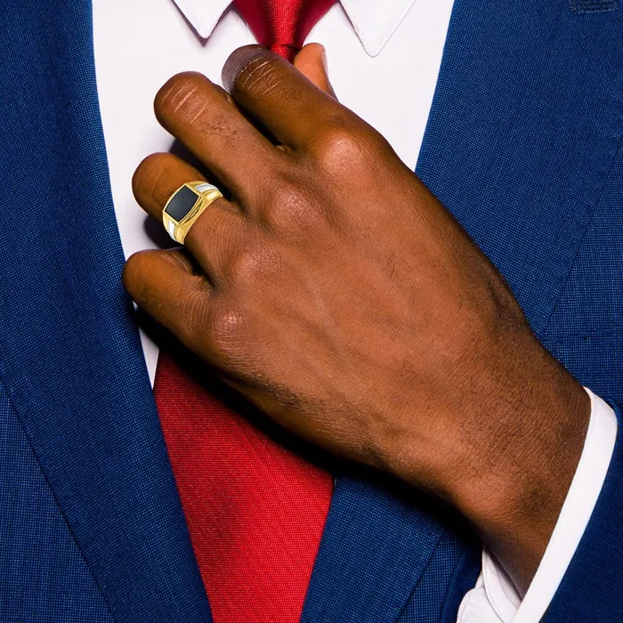 14k Twotone Gold Mens Onyx Complete Ring Goldia Rings