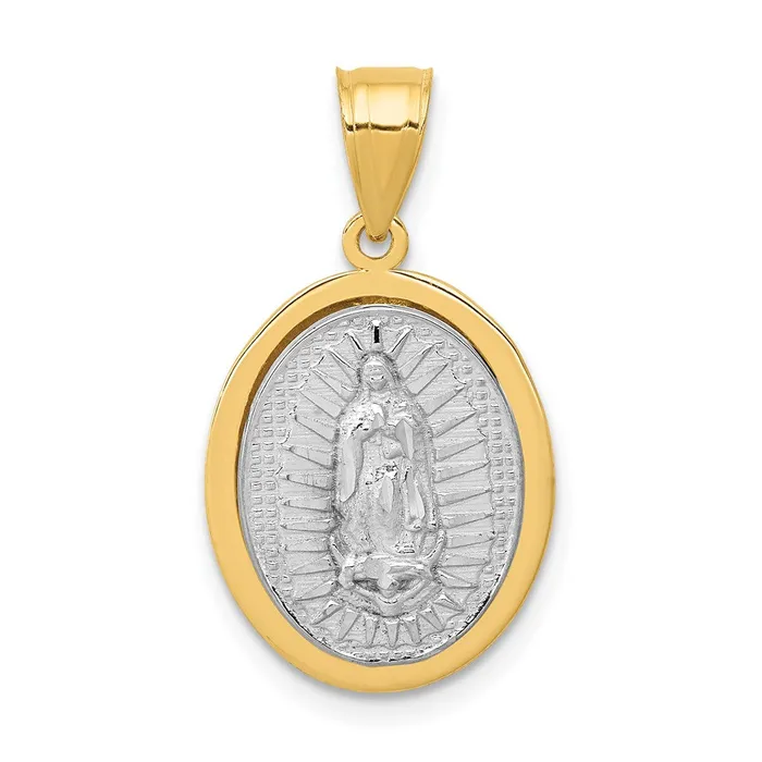 14k Twotone Gold Raised Lady of Guadalupe Pendant Goldia Necklaces