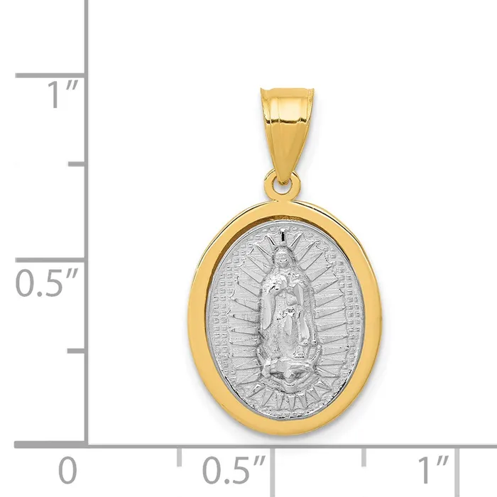 14k Twotone Gold Raised Lady of Guadalupe Pendant Goldia Necklaces