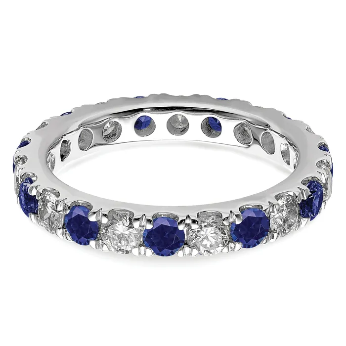 14k White Gold 1 15 Ct Lab Grown Diamond VSSI G and Lab Created Blue Sapphire Eternity Band Ring Goldia Rings