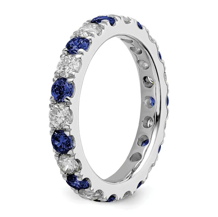 14k White Gold 1 15 Ct Lab Grown Diamond VSSI G and Lab Created Blue Sapphire Eternity Band Ring Goldia Rings