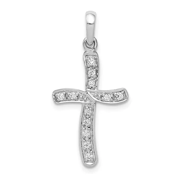 14k White Gold 18ct Real Diamond Cross Pendant Goldia Necklaces