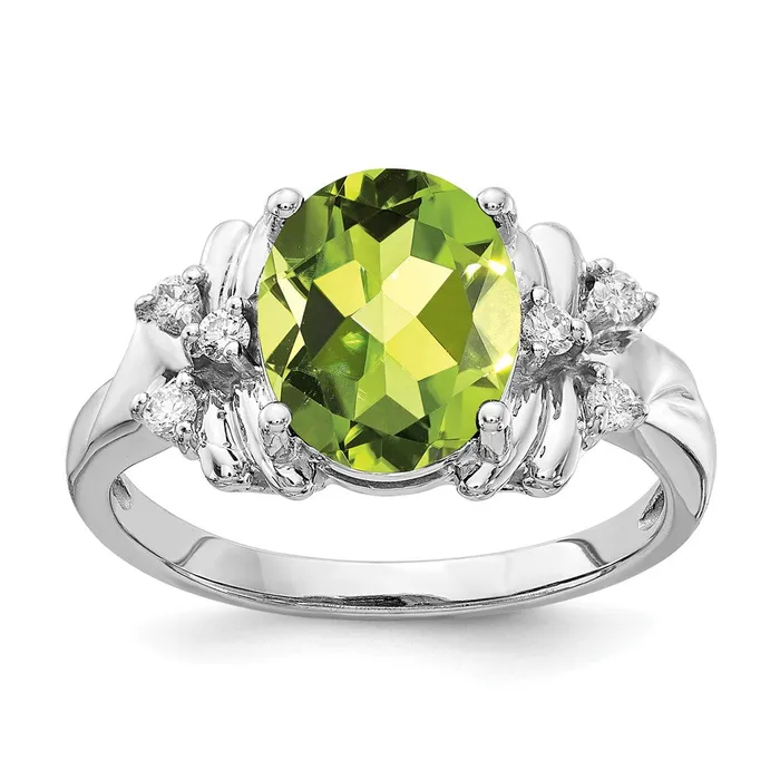 14k White Gold 10x8mm Oval Peridot VS Real Diamond ring goldiaca Rings 14k White Gold 10x8mm Oval Peridot VS Real Diamond ring goldiaca Rings