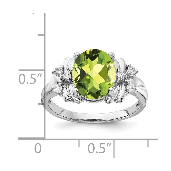 14k White Gold 10x8mm Oval Peridot VS Real Diamond ring goldiaca Rings