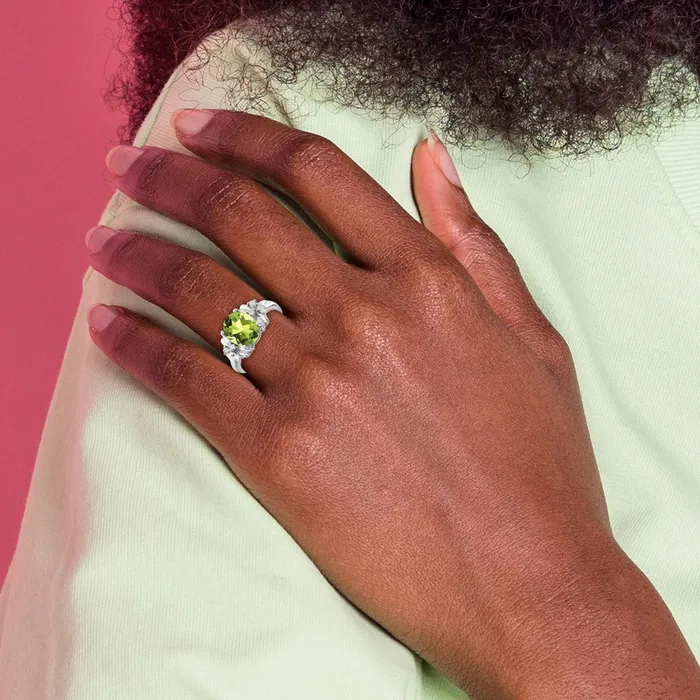 14k White Gold 10x8mm Oval Peridot VS Real Diamond ring goldiaca Rings
