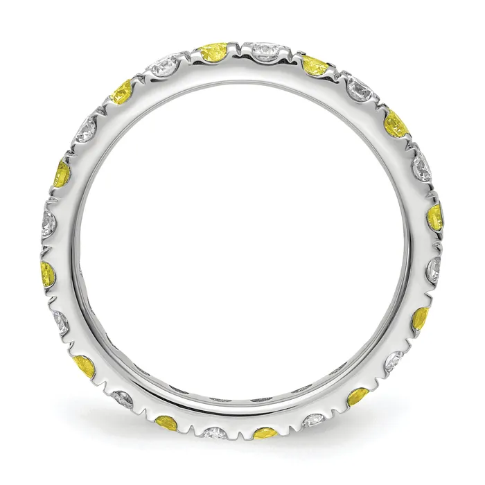 14k White Gold 34 Ct Lab Grown Diamond VSSI G and Lab Created Yellow Sapphire Eternity Band Ring Goldia Rings