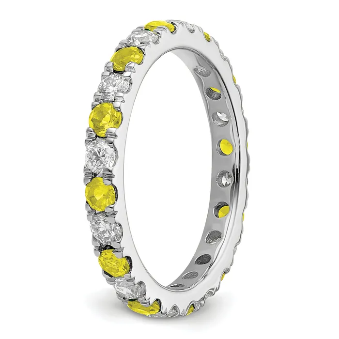 14k White Gold 34 Ct Lab Grown Diamond VSSI G and Lab Created Yellow Sapphire Eternity Band Ring Goldia Rings