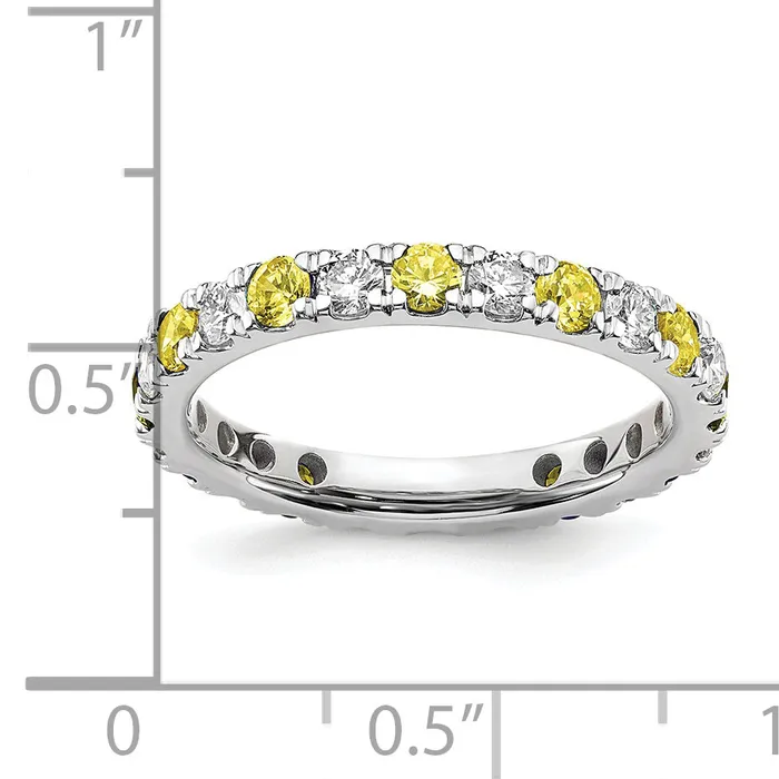 14k White Gold 34 Ct Lab Grown Diamond VSSI G and Lab Created Yellow Sapphire Eternity Band Ring Goldia Rings