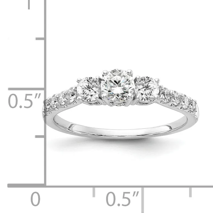 14k White Gold 34 Ct Lab Grown Diamond VSSI G Round Three Stone Engagement Ring Goldia Rings