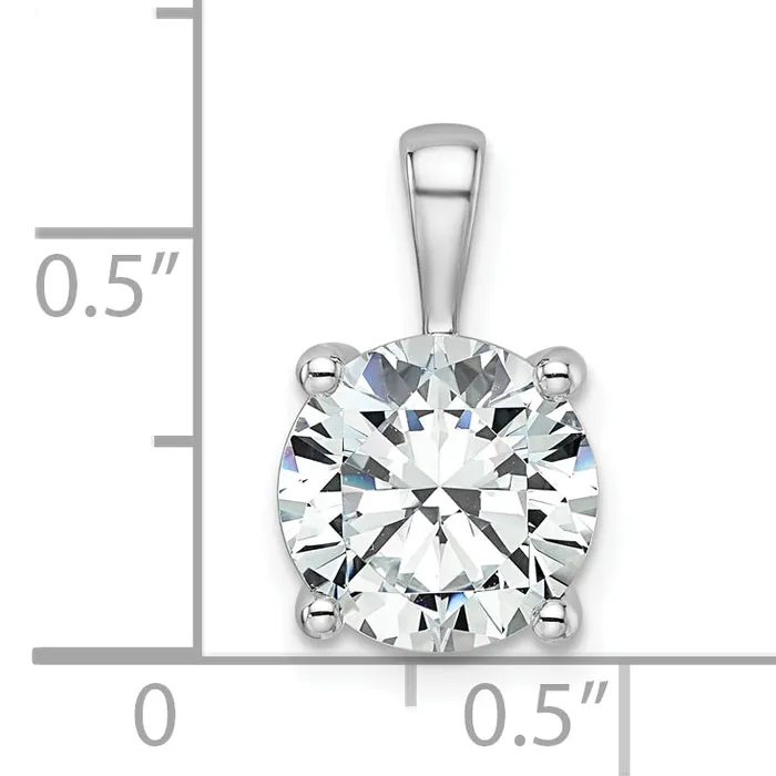 14k White Gold 3 Ct Lab Grown Diamond VSSI G Round Four Prong Pendant Goldia Necklaces