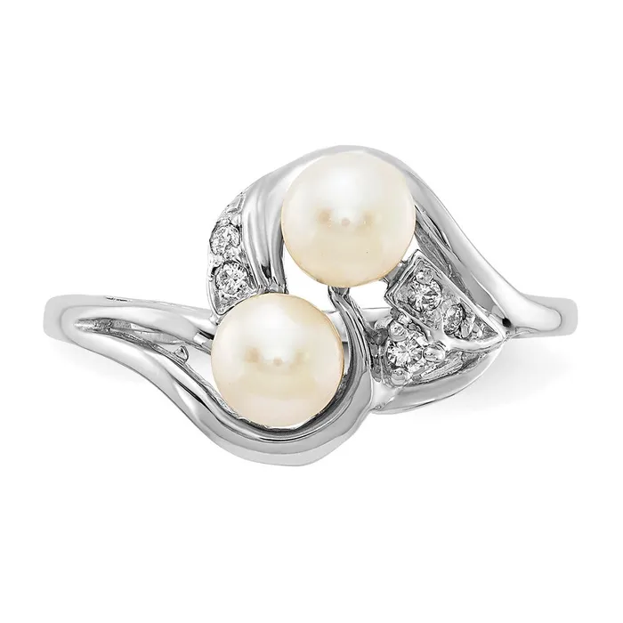 14k White Gold 45mm FW Cultured Pearl VS Real Diamond ring Goldiacom Rings