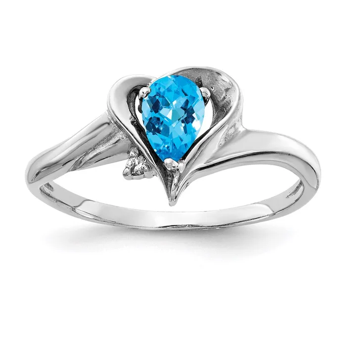 14k White Gold 6x4mm Pear Blue Topaz Checker A Real Diamond ring Goldia Rings 14k White Gold 6x4mm Pear Blue Topaz Checker A Real Diamond ring Goldia Rings