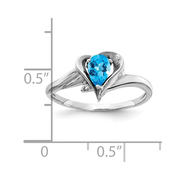 14k White Gold 6x4mm Pear Blue Topaz Checker A Real Diamond ring Goldia Rings