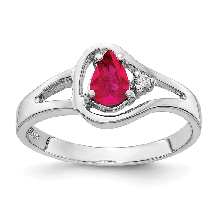 14k White Gold 6x4mm Pear Ruby AAA Real Diamond ring Goldiacom Rings