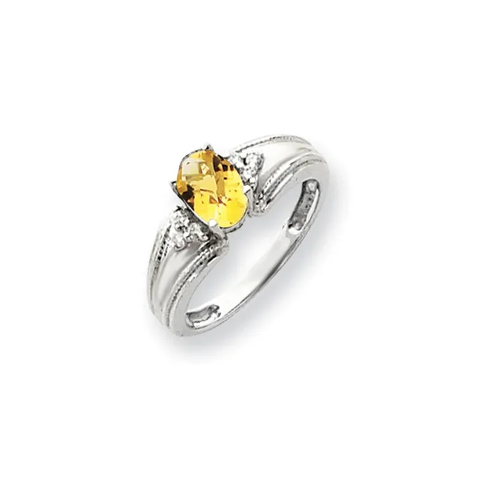 14k White Gold 7x5mm Oval Citrine Checker AA Diamond ring Goldia Rings
