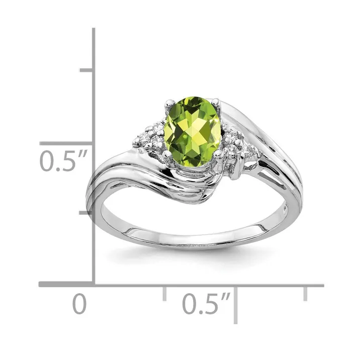 14k White Gold 7x5mm Oval Peridot A Real Diamond ring Goldia Rings