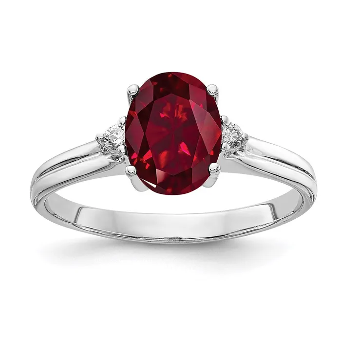 14k White Gold 8x6mm Oval Created Ruby A Real Diamond ring Goldia Rings