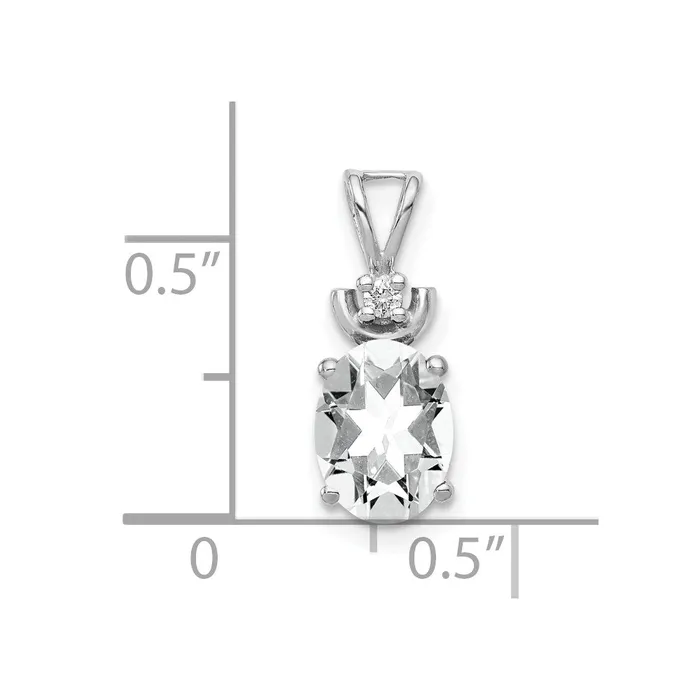 14k White Gold 8x6mm Oval Cubic Zirconia AAA Real Diamond Pendant Goldia Necklaces